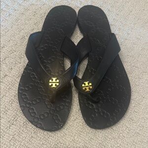 Tory Burch Black Sandals with Gold Emblem